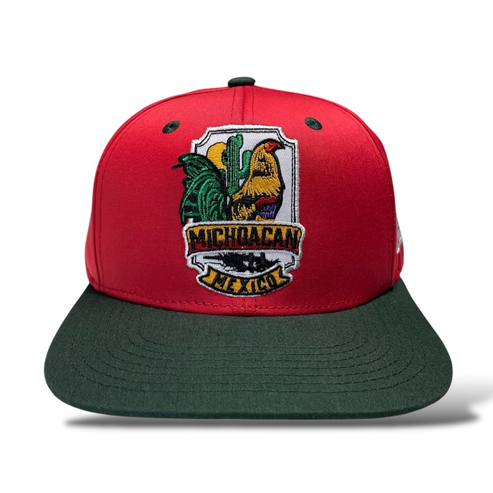 Mexico Michoacan Rooster Embroidered Snapback Baseball Cap, Red